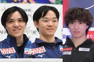 左から宇野昌磨、鍵山優真、三浦佳生