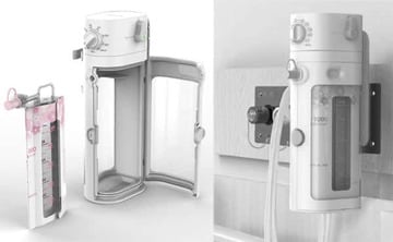  【写真】側面扉がワンタッチで開閉する【写真右】壁掛吸引器は配管設備を使う