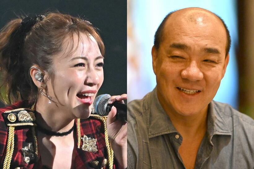 高橋みなみ（左）のリーダーシップを称賛した西村誠司社長