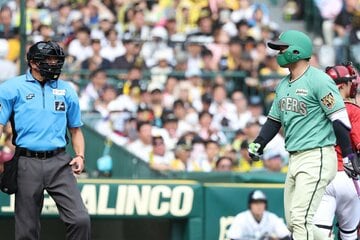 真鍋球審に言葉をかける森下