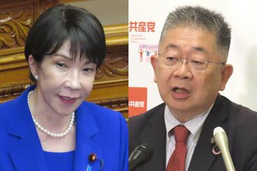 高市早苗首相(左)の対応を疑問視した小池晃氏