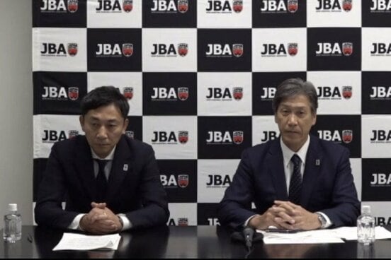 オンラインで会見した島田慎二会長(左)と渡辺信治事務総長