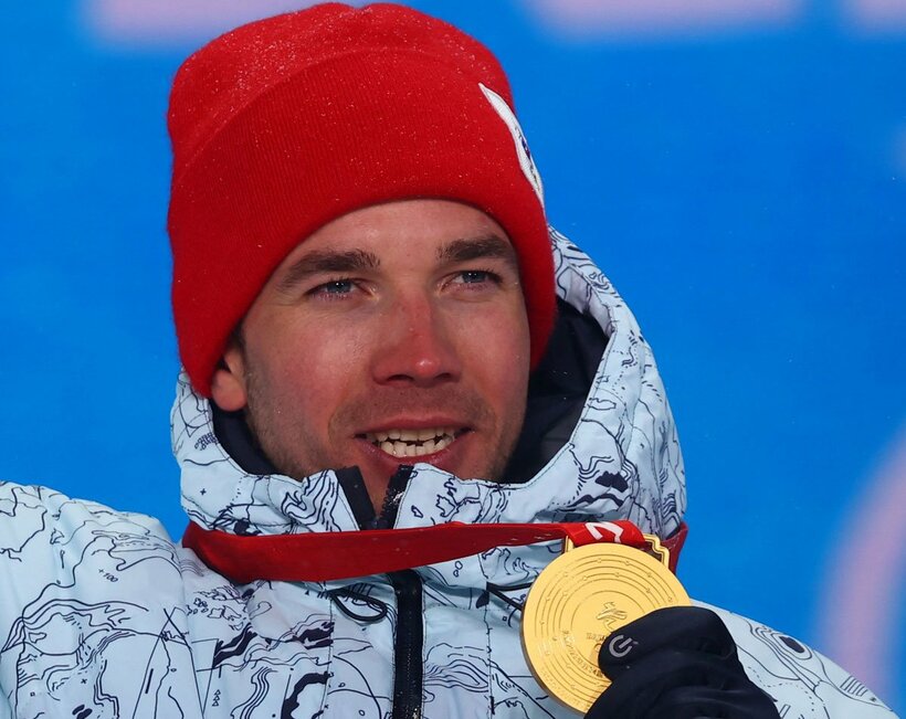  北京五輪で金メダルを獲得したときのアレクセイ・チェルボトキン（ロイター）