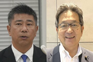 党首が逮捕されて渦中のＮＨＫ党・斉藤健一郎議員(左)と、立憲民主党・杉尾秀議員