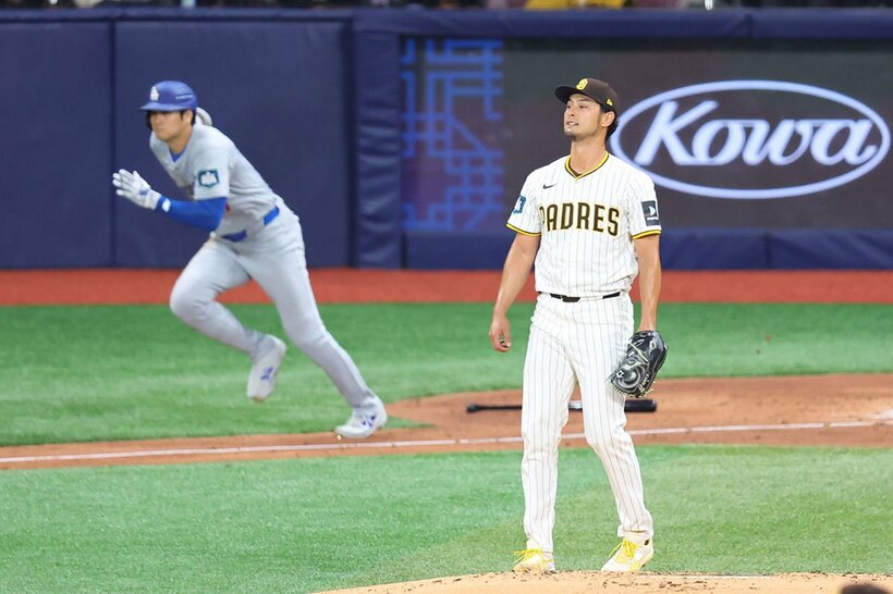 ３回、ダルビッシュから移籍後初安打を放った大谷