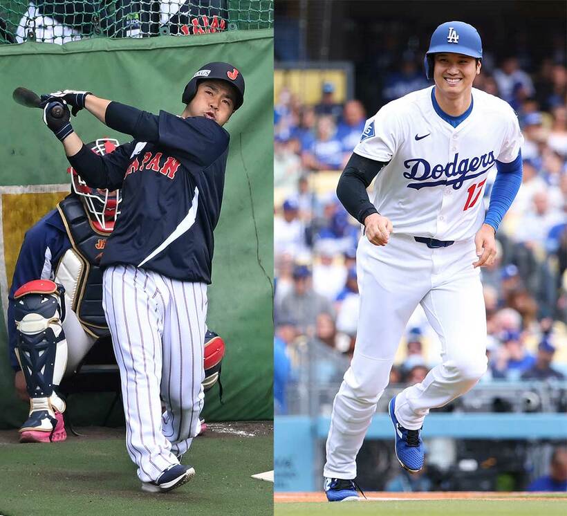 近藤健介（左）と大谷翔平