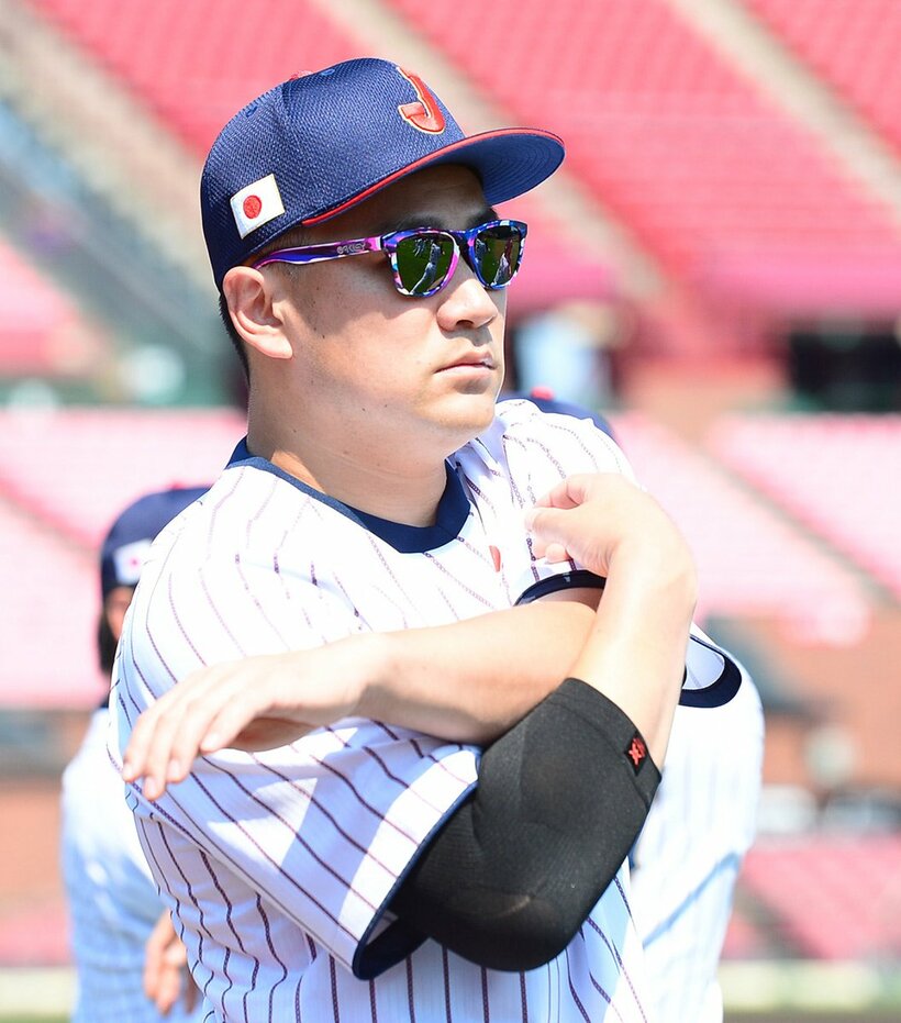  元気な姿で練習に参加した楽天・田中将