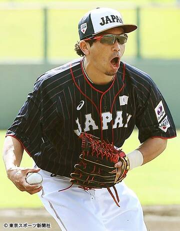  練習中も常に明るい松田宣。侍ジャパンに欠かせないムードメーカーだ