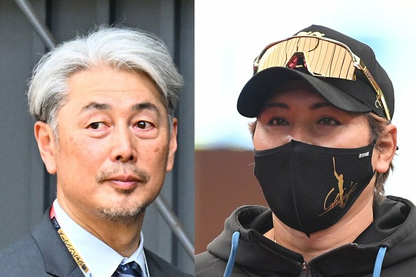 楽天の監督に就任した吉井理人氏（左）と日本ハム・新庄監督