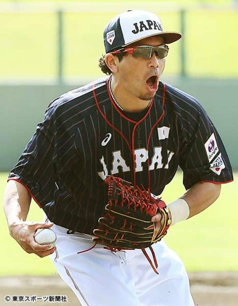  練習中も常に明るい松田宣。侍ジャパンに欠かせないムードメーカーだ
