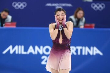 演技を終え、思わず笑顔の坂本花織