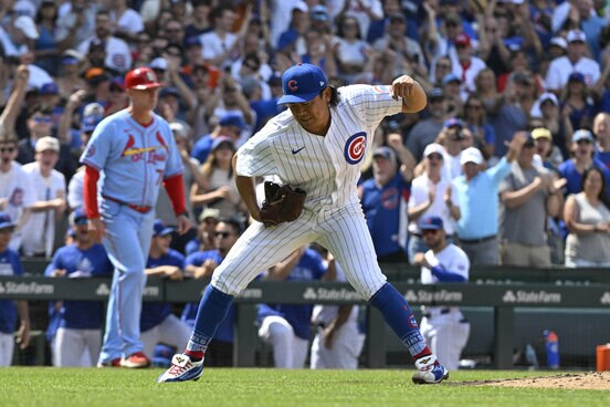 雄たけびを上げる今永(ロイター=USA TODAY Sports)
