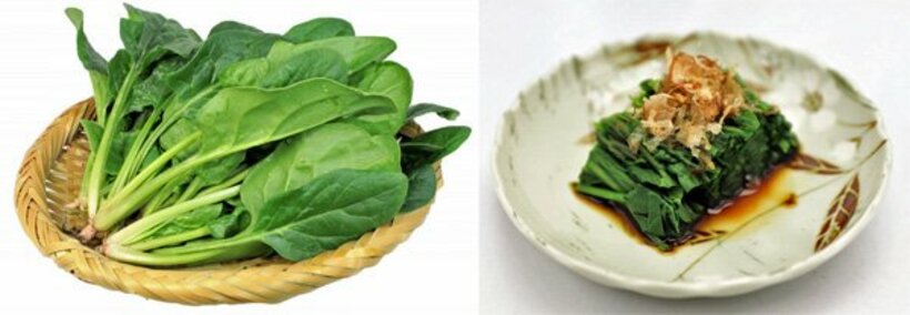  【写真左】「緑黄色野菜の王様」ホウレンソウ。【同右】おひたしは定番