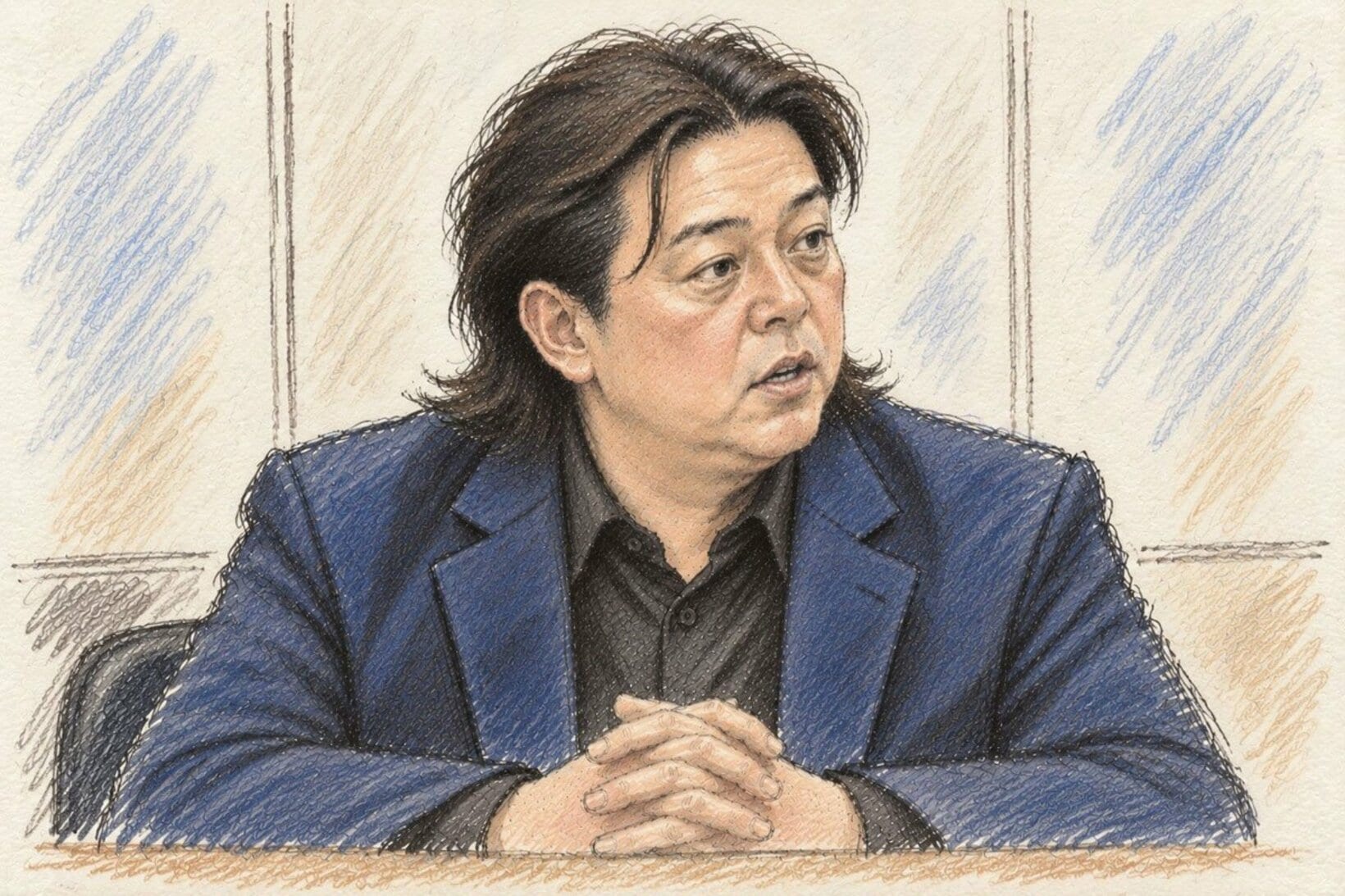 被害者として出廷した立花孝志（自社写真をもとに生成ＡＩで作成）