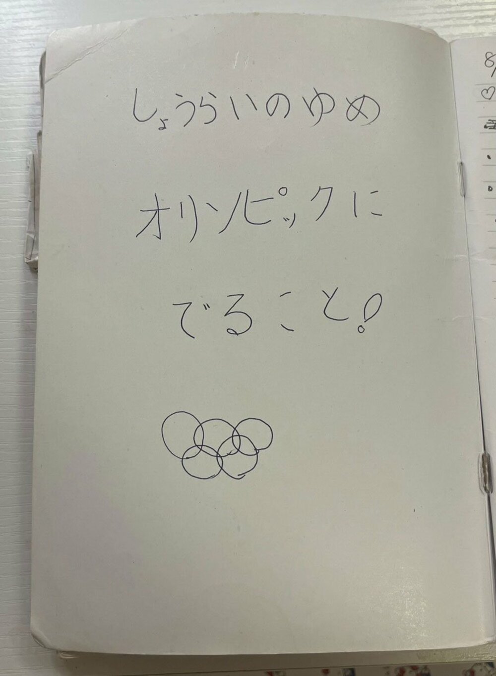 幼少期の中井亜美がノートに書いた「夢」（本人提供）