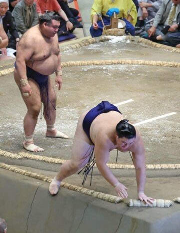 高安（左）に突き倒された大の里