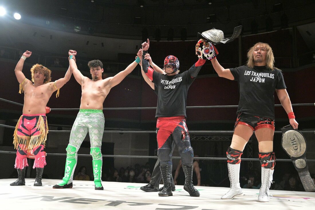 LTJの(左から)RYUSEI、アンヘル・レイエス、BUSHI、内藤哲也