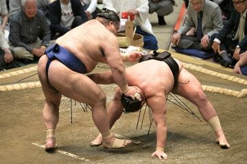 高安（左）に上手投げで敗れた豊昇龍
