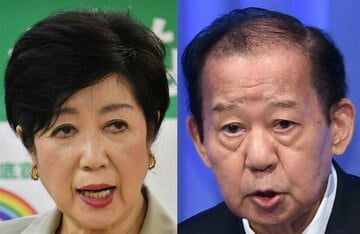  左から小池都知事、二階幹事長