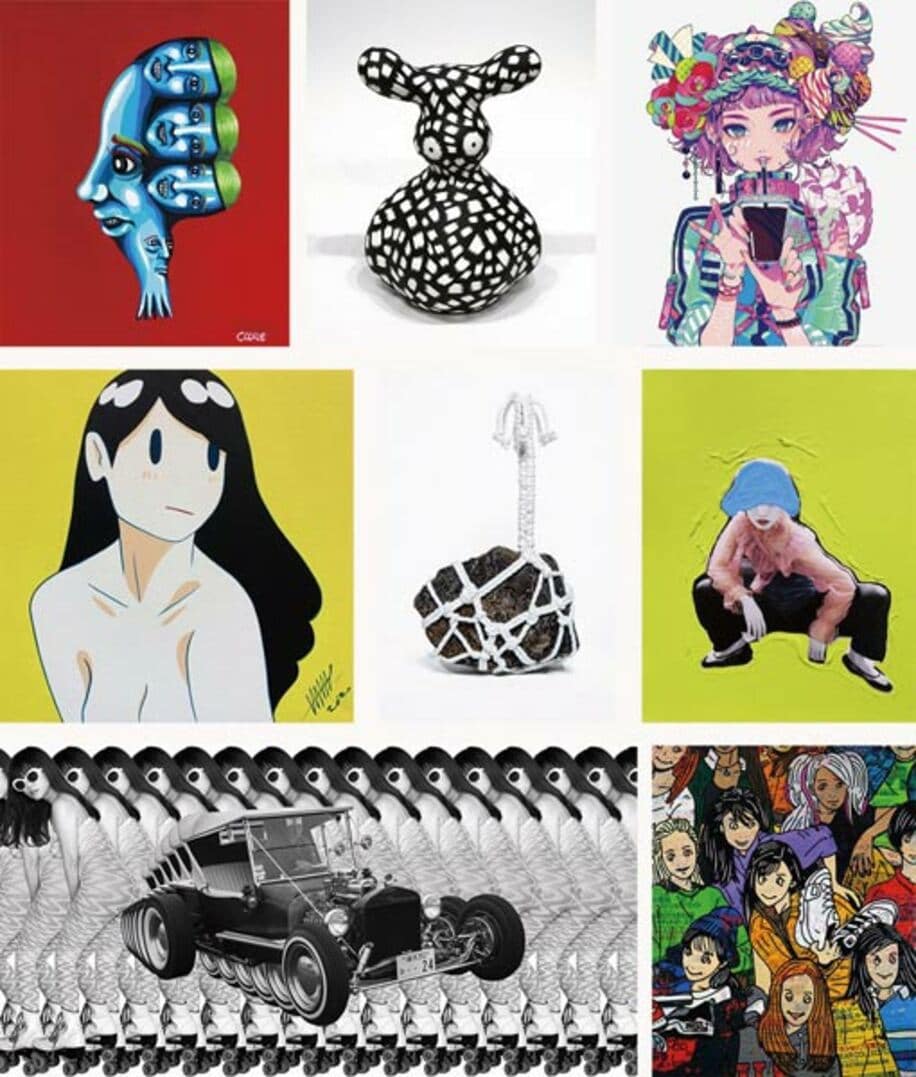  野性爆弾の新作アートも展示される「ＲＥＡＬ　ＴＯＫＹＯ　ＡＲＴ　ｂｙ　ＫＯＭＩＹＡＭＡ　ＴＯＫＹＯ」-のアーティスト８人の作品画像（レ・クリエーション提供）