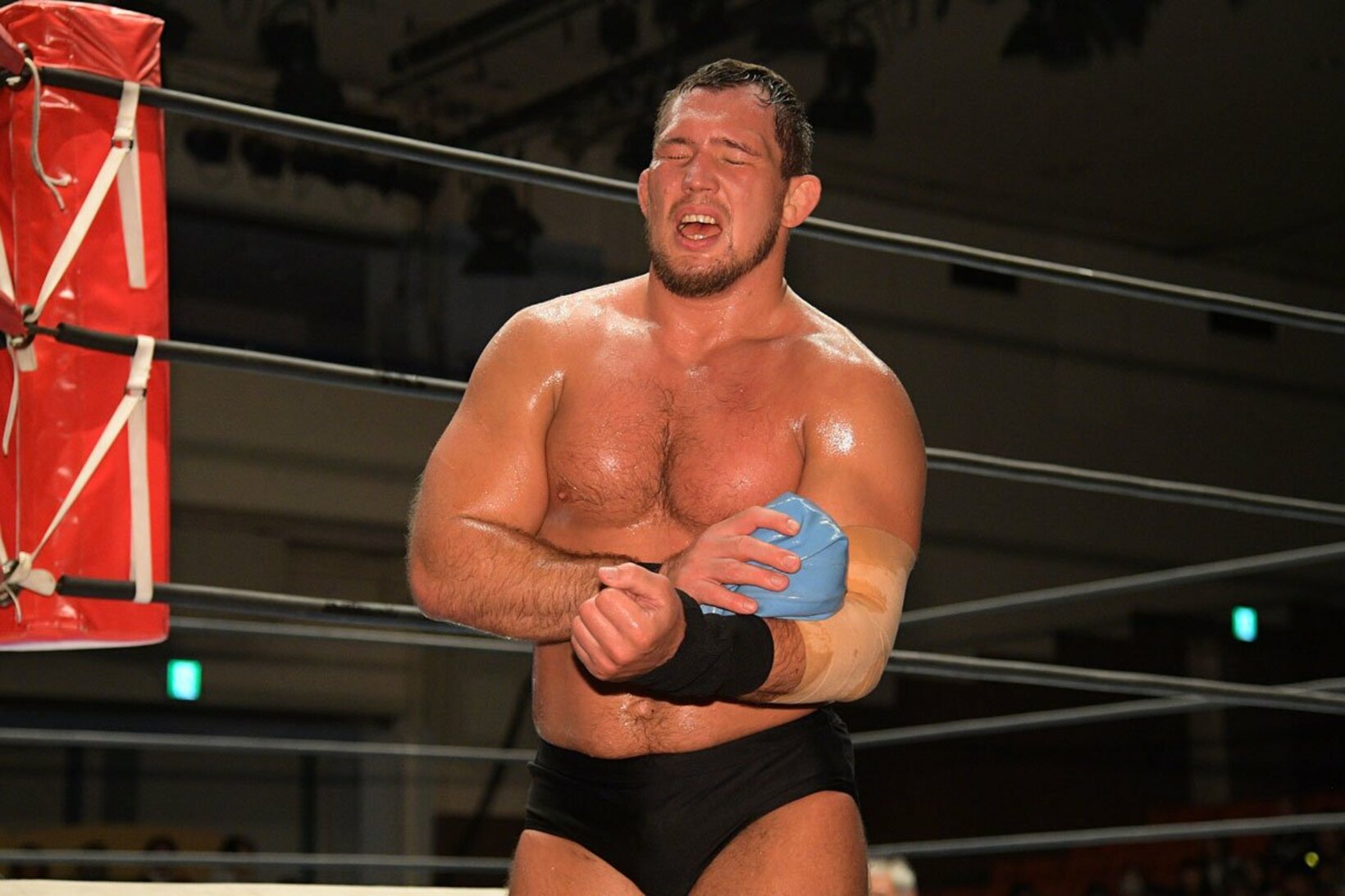 表情を歪めながらリングを後にするボルチン・オレッグ