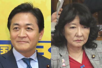 国民民主党の玉木雄一郎代表(左)と、財務相の片山さつき氏