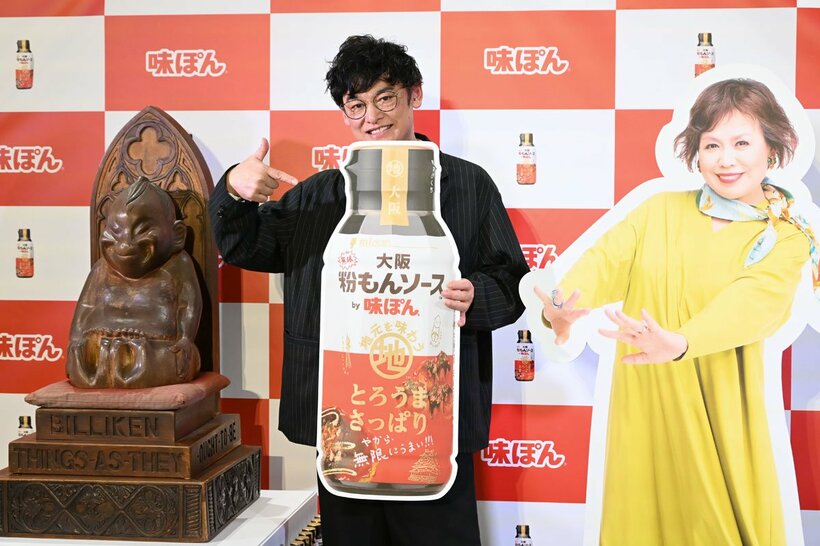 上沼恵美子推薦で粉もんソースをＰＲするシャンプーハットてつじ