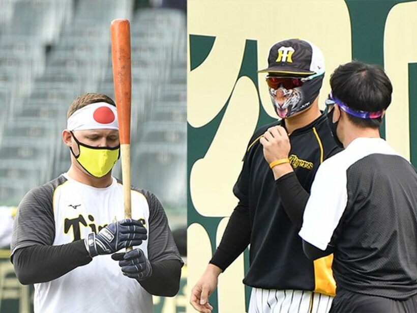  サンズは日の丸、坂本は虎マスクで練習に参加した