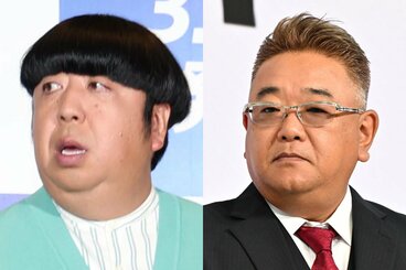 バナナマン・日村勇紀(左)と、サンドウィッチマン・伊達みきお　
