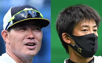  今季限りで阪神退団となる福留(左)と能見