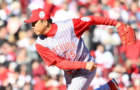 広島】夢のレジェンド対決実現！ 黒田博樹氏が前田智徳氏をライナーに