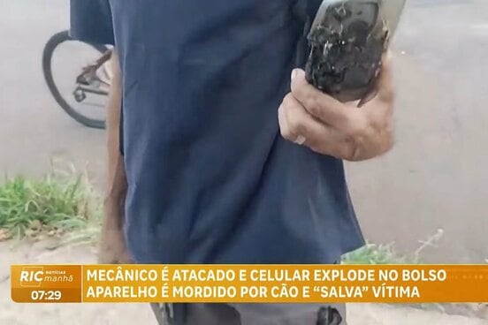 スマホが爆発して助かったアルメイダさん(ヒック・レコール・パラナのユーチューブチャンネルから)