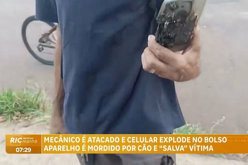 スマホが爆発して助かったアルメイダさん（ヒック・レコール・パラナのユーチューブチャンネルから）