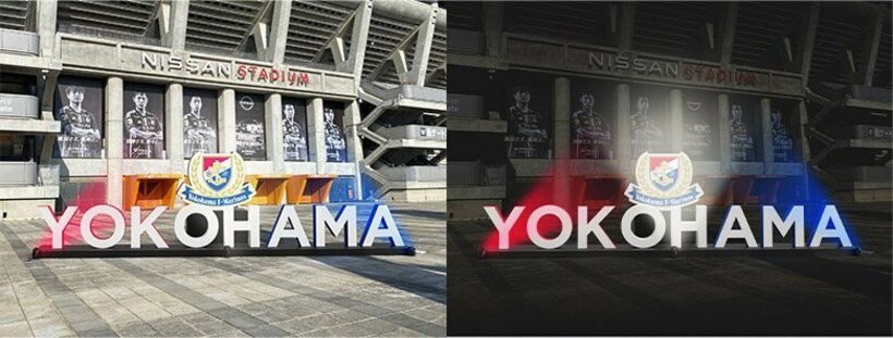 日産スタジアムに飾られるモニュメント(横浜M提供)
