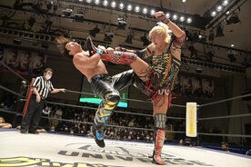 HARASHIMAにビッグブーツを決める納谷幸男