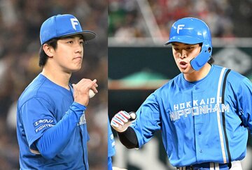 日本ハムの北山亘基投手（左）と野村佑希外野手