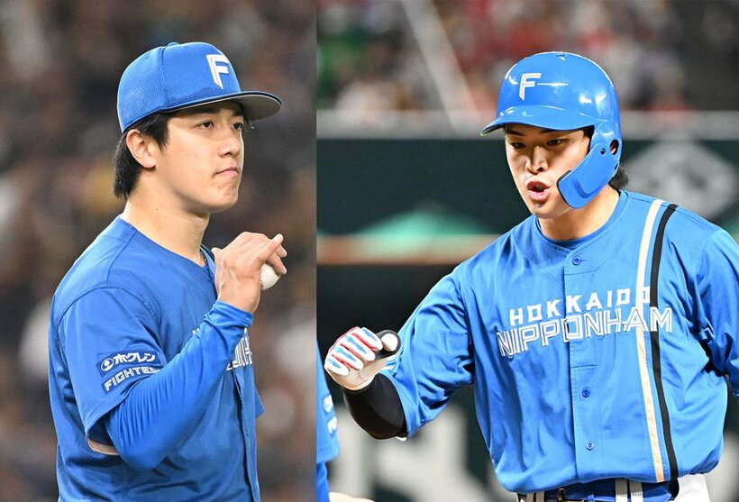 日本ハムの北山亘基投手（左）と野村佑希外野手