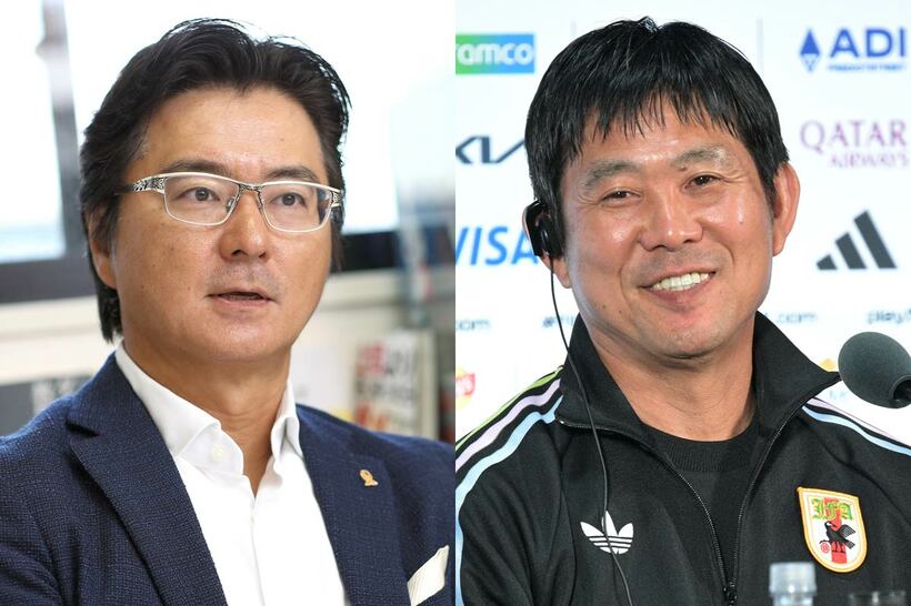 サッカー日本代表の森保監督（右）の手腕を高く評価した前川孝雄氏