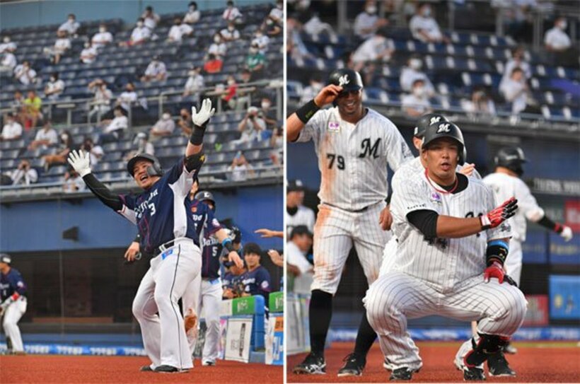  西武・山川（左）とロッテ・井上