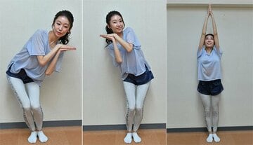  （左から）横にした８の字を描くようにして体を徐々に起こしていき…最後はピーン！