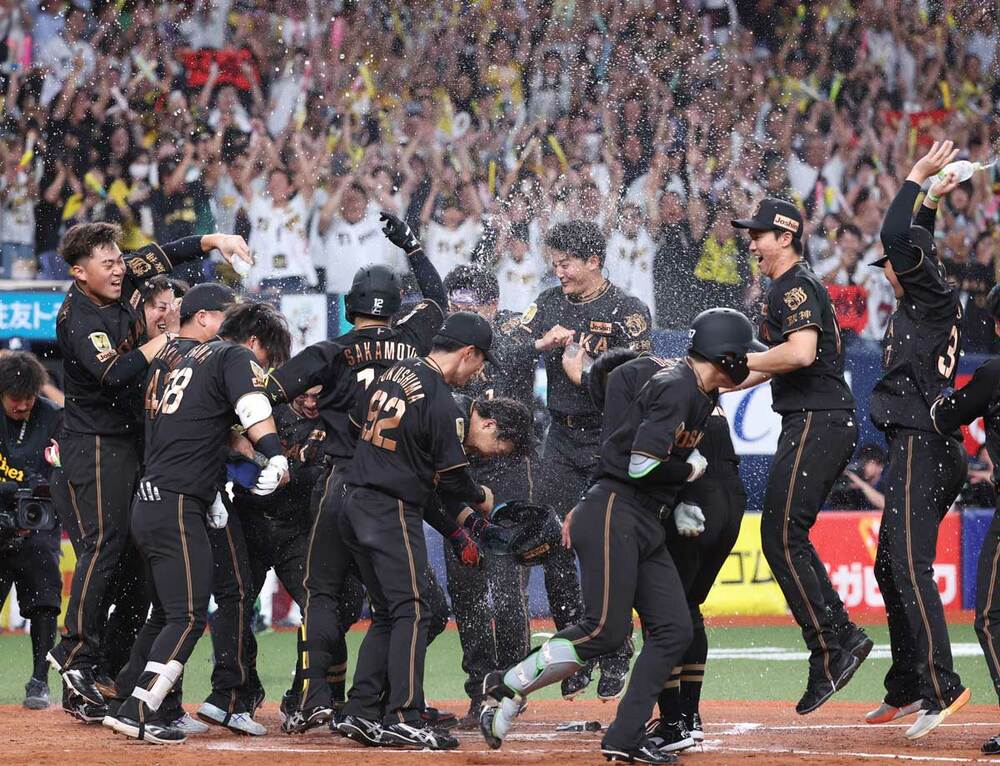 サヨナラ弾の大山悠輔を虎ナインはウオーターシャワーで祝福