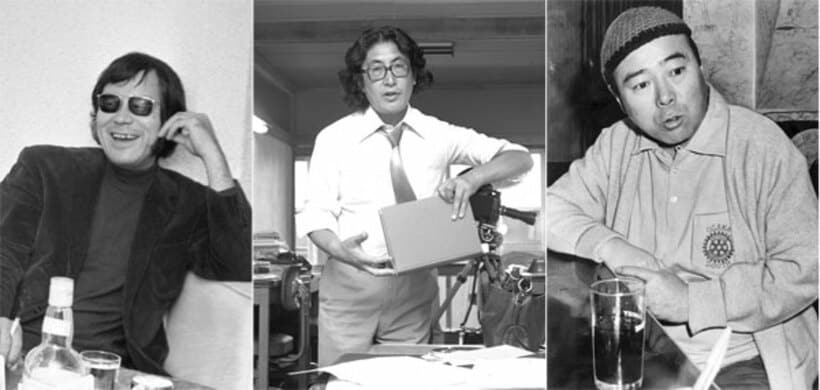  左から若かりしころの野坂昭如氏、大島渚氏、田中小実昌氏