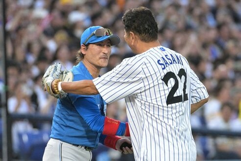 豪華始球式が実現 大魔神・佐々木氏＆谷繁氏バッテリーVS新庄監督