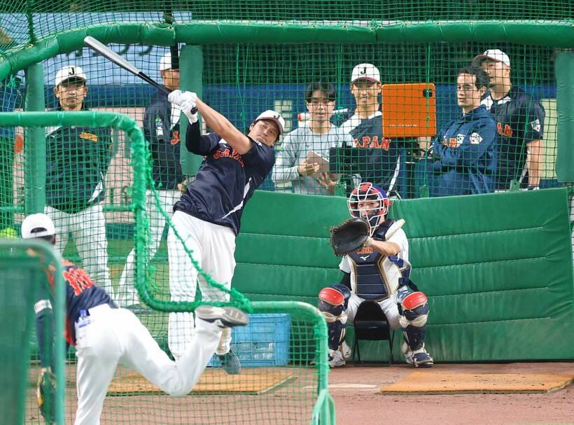 打撃練習を行った大谷翔平