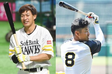  ソフトバンク・柳田(左)と阪神・佐藤輝