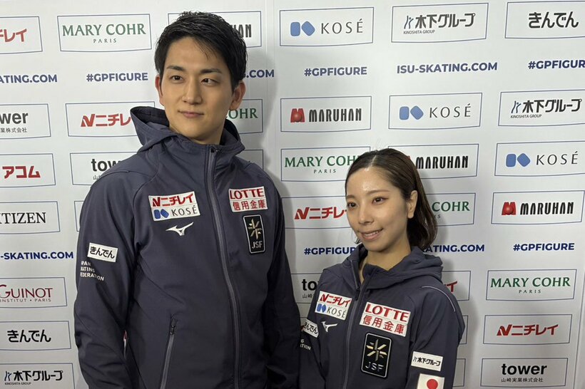 取材に応じる三浦璃来（右）、木原龍一組
