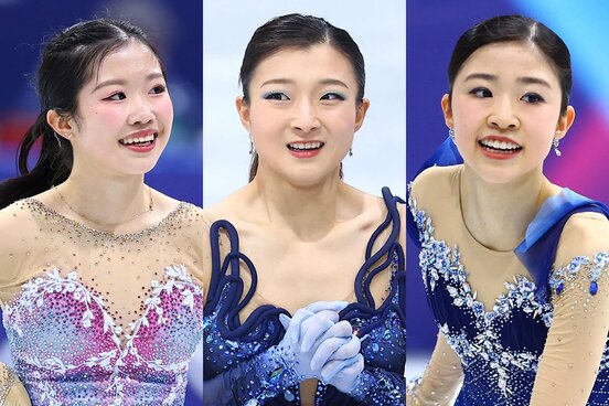 世界選手権に出場する中井亜美(左)、坂本花織(中)、千葉百音