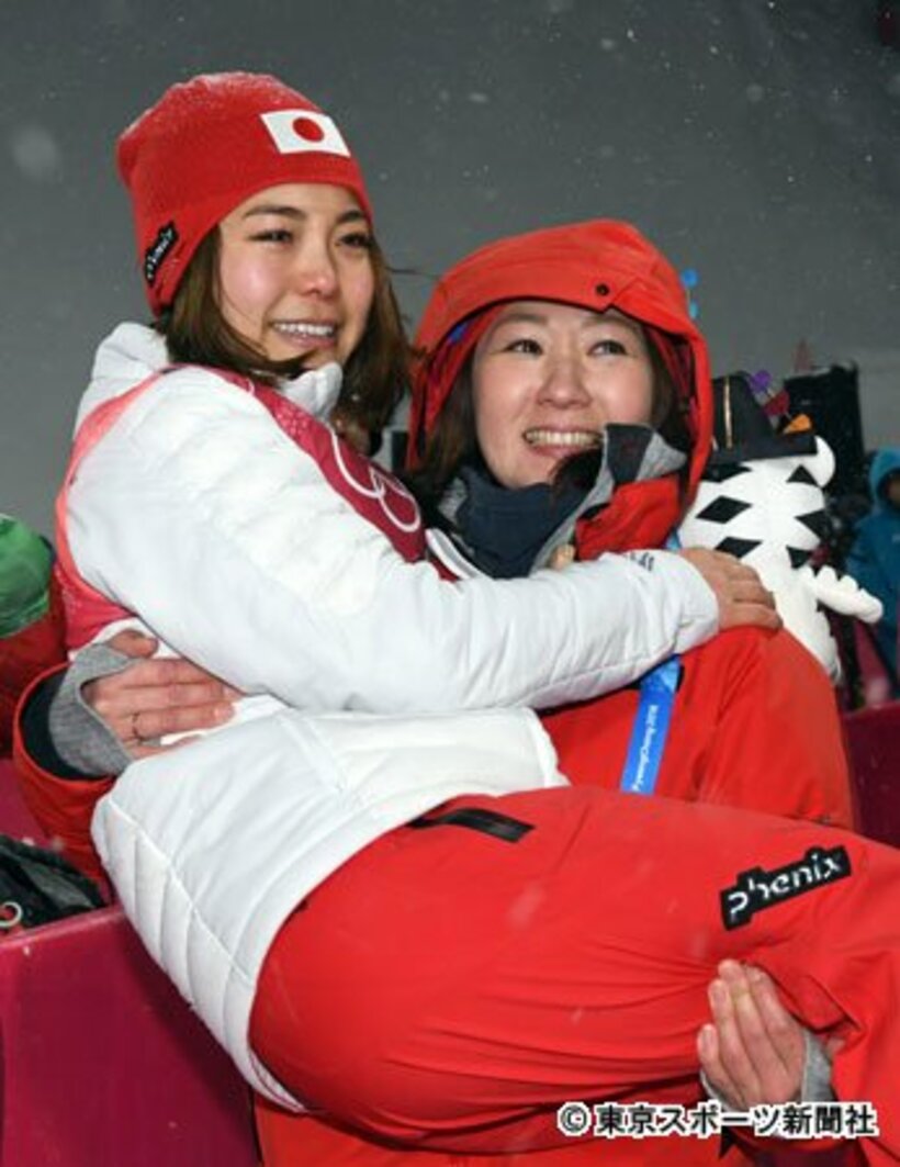  山田コーチにお姫様だっこされる高梨