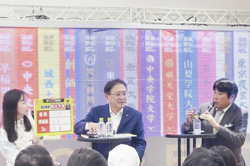 トークショーに登場した瀬古利彦氏(中)、渡辺康幸氏(右)