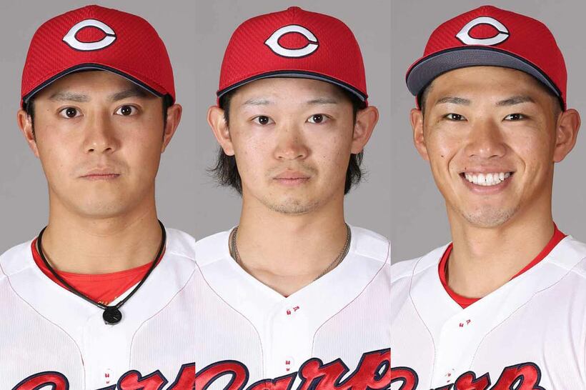 （左から）益田武尚、鈴木健矢、中村奨成